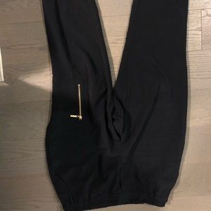 Navy dress pants with gold zipper